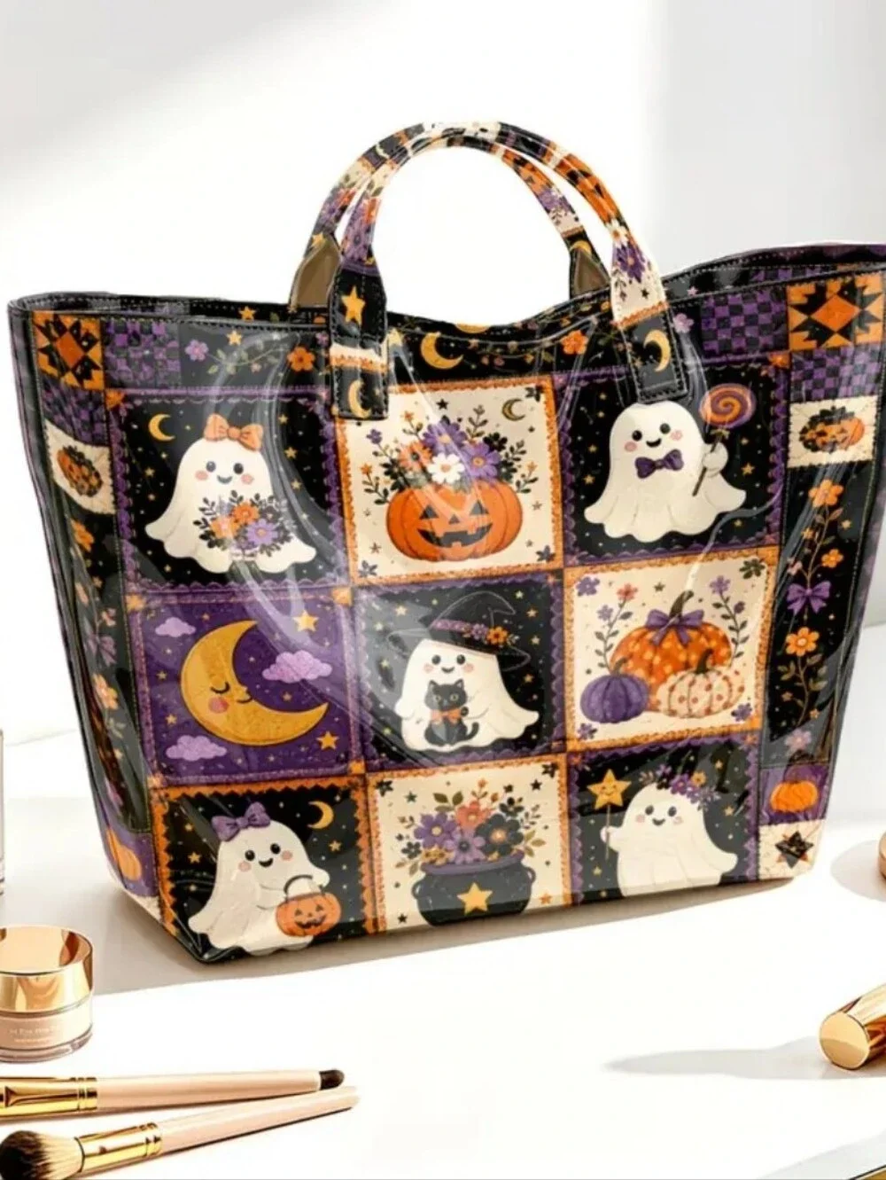 Women Harvest Halloween PVC Tote Daily Commute Handbag